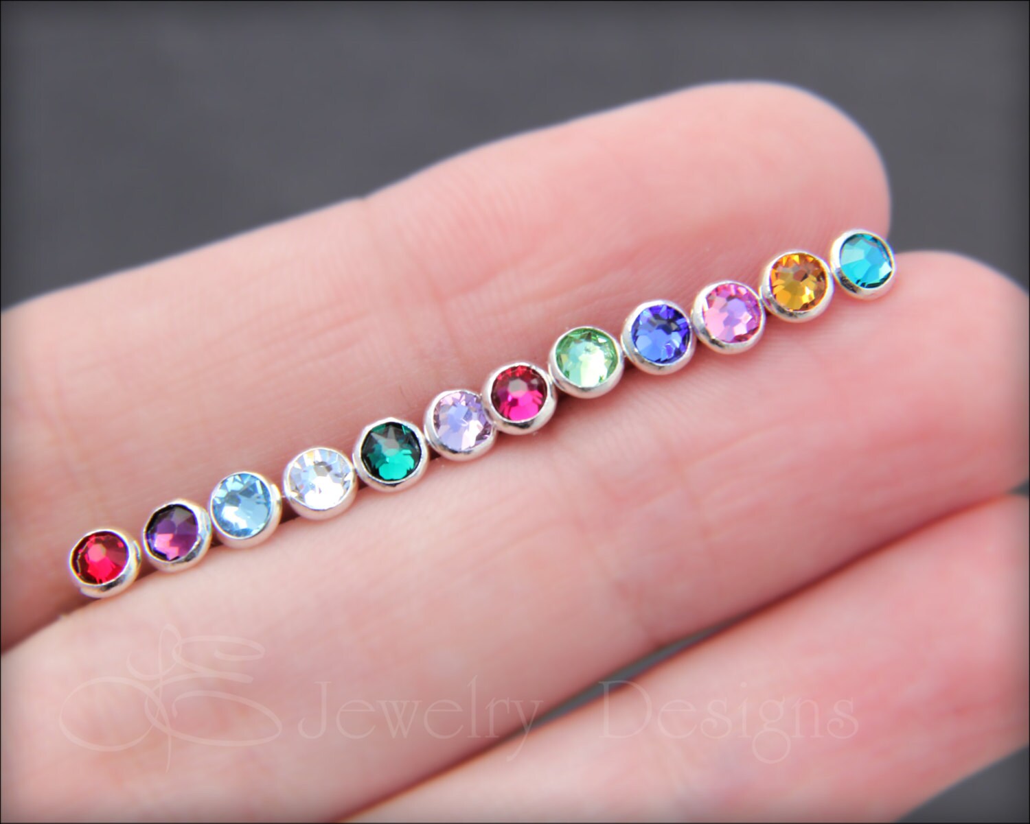 Tiny BIRTHSTONE STUD EARRINGS 4mm swarovski crystal 12