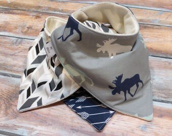 Baby Bib Baby Boy Bandana Bib Moose Bib Set Baby Gift Drool Bib Baby Shower Gift Moose and Arrows Bandana Bib Set Organic Bamboo Bib