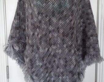 Poncho - Dove Gray With Fringe Bottom