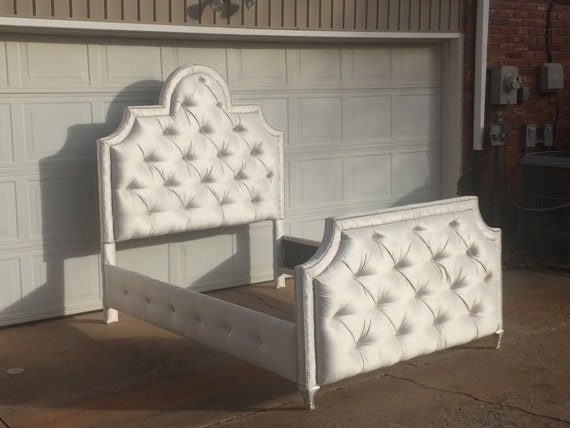 White Tufted Headboard With Crystal Buttons - How to secure buttons to