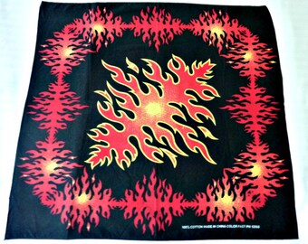 Fire Flame Scarf 1980's Vintage Bandana 21 by 20
