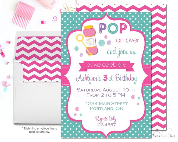 Girls Bubble Party Invitation, Bubble Birthday Party Invite, Bubble Invitation, Girls Birthday Invitation, Spring Birthday, Blowing Bubbles Il_570xn