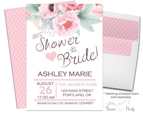 Bridal Shower Invitation Printable or Printed Floral Bridal Invite Pink Flowers Bridal Invitation Floral Bridal Invite Shower The Bride Il_570xn