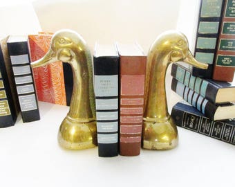 Tall Long Neck Brass Duck Head Bookends, Doorstops, Mallard Duck, Cottage Chic, Preppy Decor, Farmhouse Chic, Mud Room Decor