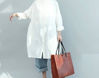 Loose Fitting Linen Shirt Blouse for Women - Women Top- Women Clothing (R)
