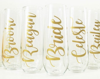 Personalized Stemless Champagne Glasses / Bridal Party Gifts / Bridesmaid Gift / Bridesmaid Box / Bridesmaid Champagne Flute / Bridal Shower