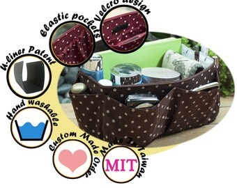 Medium Purse ORGANIZER Insert, Bag Organizer, extra strudy / Brown Polka Dots / Medium 22x8cm