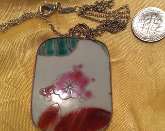 Chinese antique necklace made from antique rare pottery shard sterling silver chain
