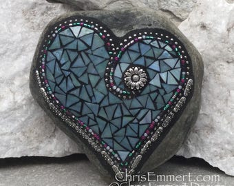 Denim Blue Heart -Mosaic / Garden Stone