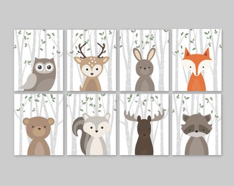 Woodland Nursery Prints Set Woodland Nursery Forest Animals Woodlands Nursery Print Fox Decor Forest Friends Woodland Animals Set Forest Art
