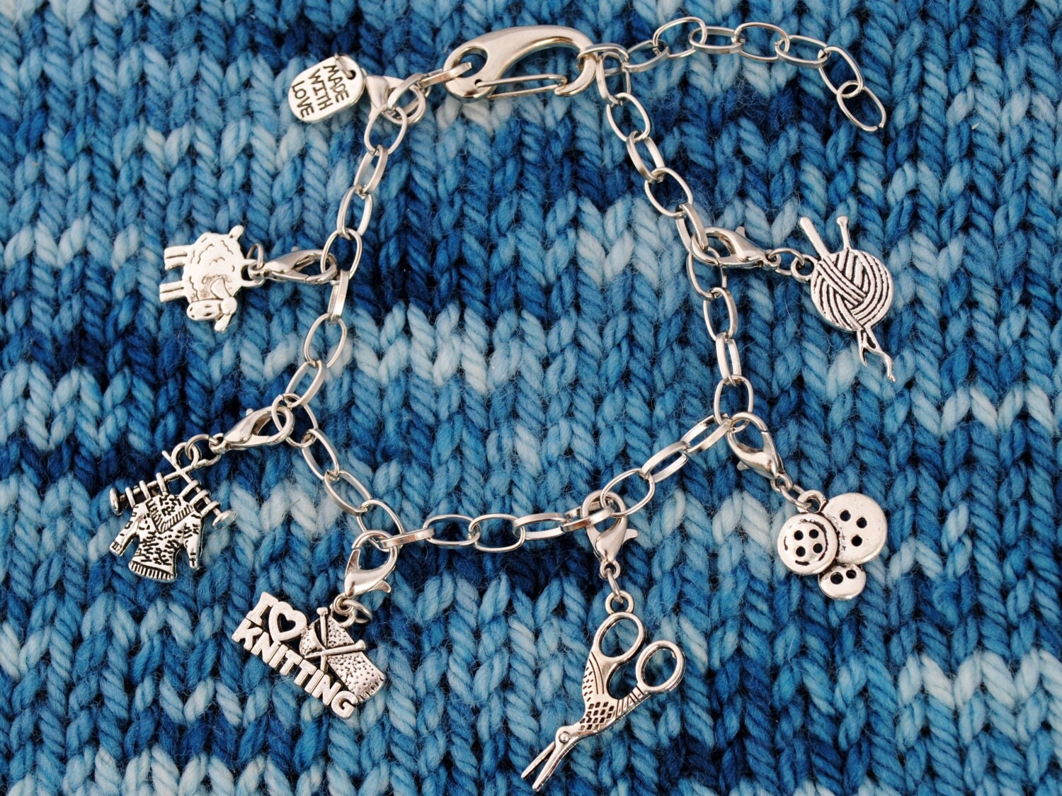 Knit Charm Bracelet with Adjustable Clasp