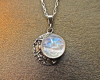 Sterling silver man-in-the moonstone pendant