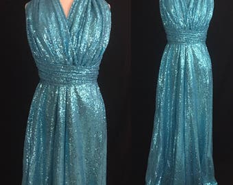 Sequins Aqua Blue Maxi Dress ... Floor Length Convertible Dress...50 Colors... Bridesmaids, Wedding Dress, Prom Dress, Beauty Pageant Dress