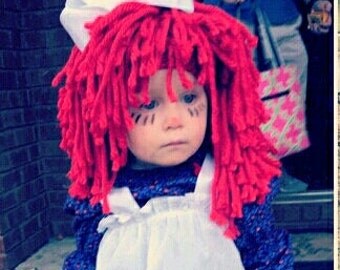 Raggedy Ann Large Hair Red Wig Girl Baby Clown Dress Up Clothes Pageant Hair Costume Photo Prop Halloween Circumference 17, 18, 19 inches