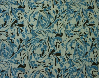 Vintage Cotton Fabric, Blues and Black Marbleized Look 3 2/3 Yards 48" Wide