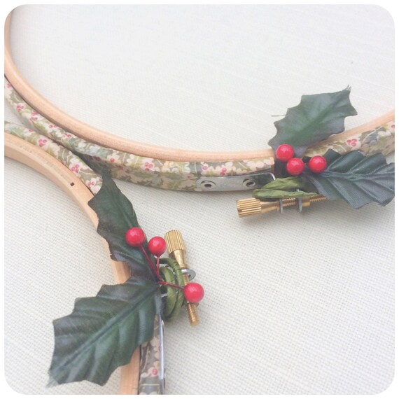 Decorative embroidery hoop frames. Holly design decoupage hoops. 5, 7
