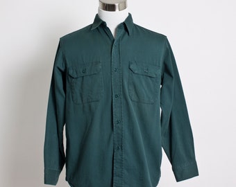 Vintage 60s Men's Work Shirt - BIG MAC Penney's Cotton Button Down Green - Large