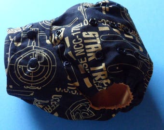 SassyCloth one size pocket diaper with star trek cotton print. Ready to ship.