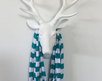 Infinity Scarf - Teal & White Stripe - Cotton Jersey Knit