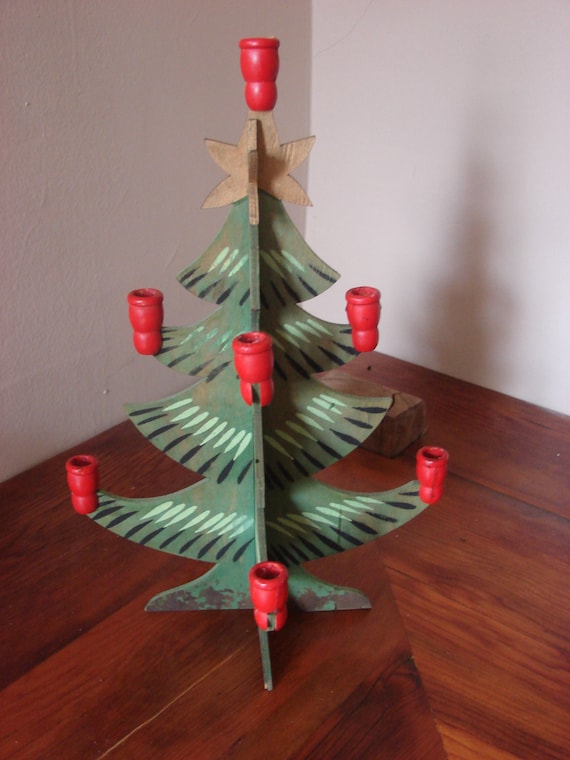 great vintage wooden christmas tree candle holder hand painted great vintage wooden christmas tree candle holder hand painted