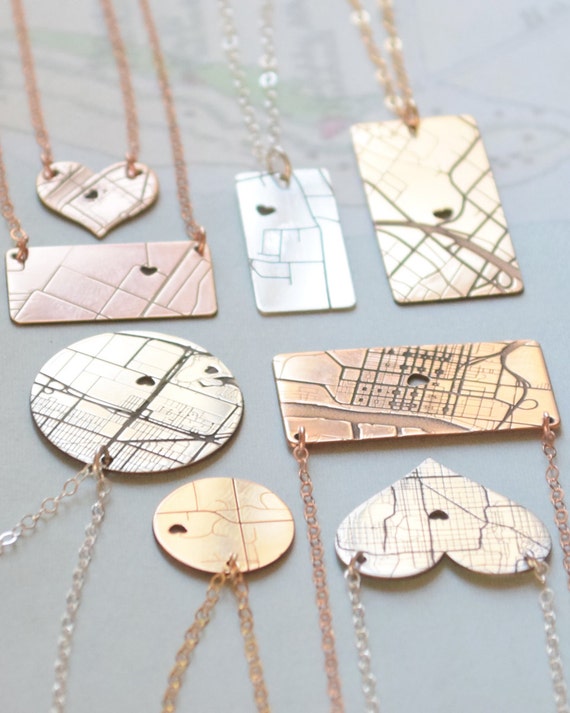 Items similar to Map Necklace, Map Engraved Necklace, GPS Necklace