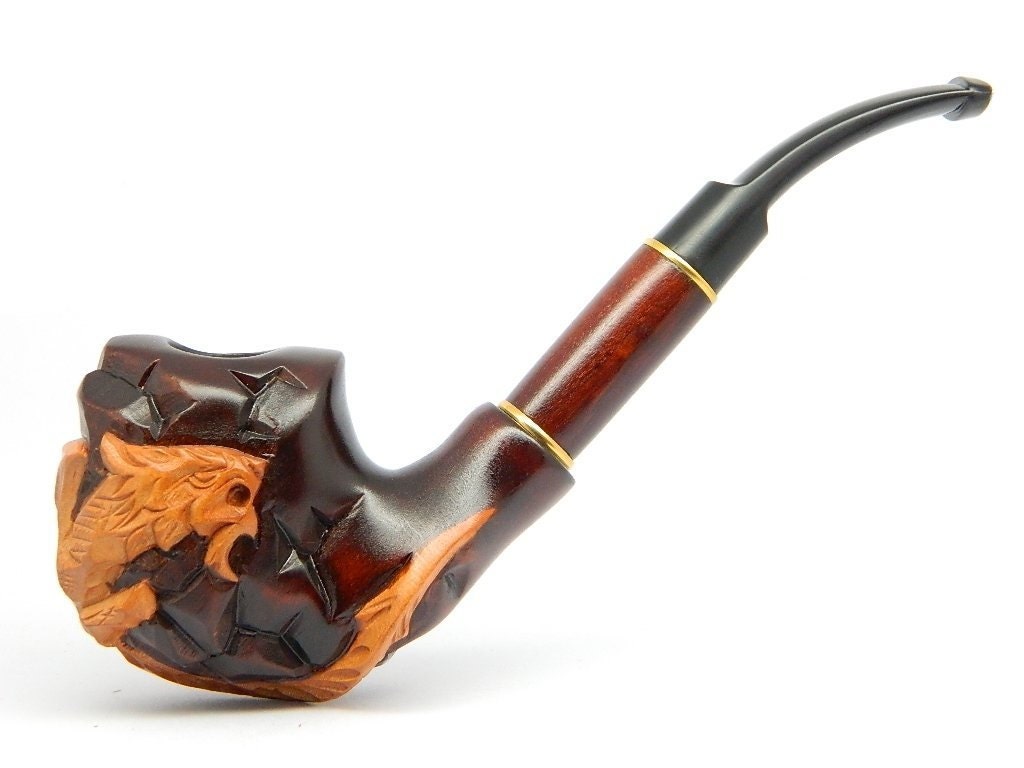 Wooden Tobacco Smoking pipe Dragon Hand carved 9mm