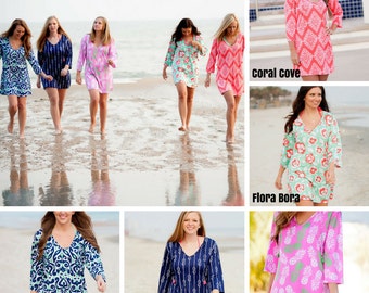 Lilly Inspired Preppy Monogram Tunic - Beach Cover up - Swim suit cover - Summer Dress - Women's Teens - Spring Break - Girly Nautical