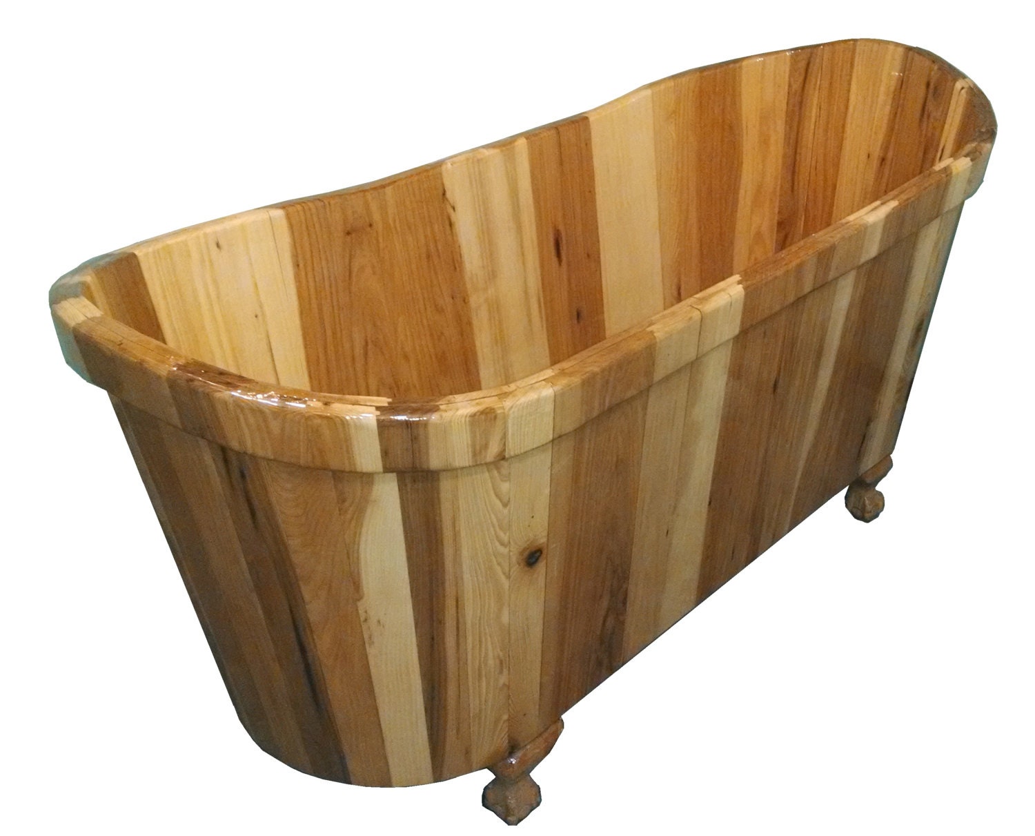 wooden clawfoot tub
