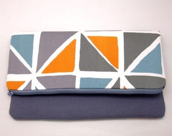 Foldover zipper clutch, zipper pouch, wedding purse, evening clutch, bridesmaid gifts set - Geometric pattern (Ref. FZ21)