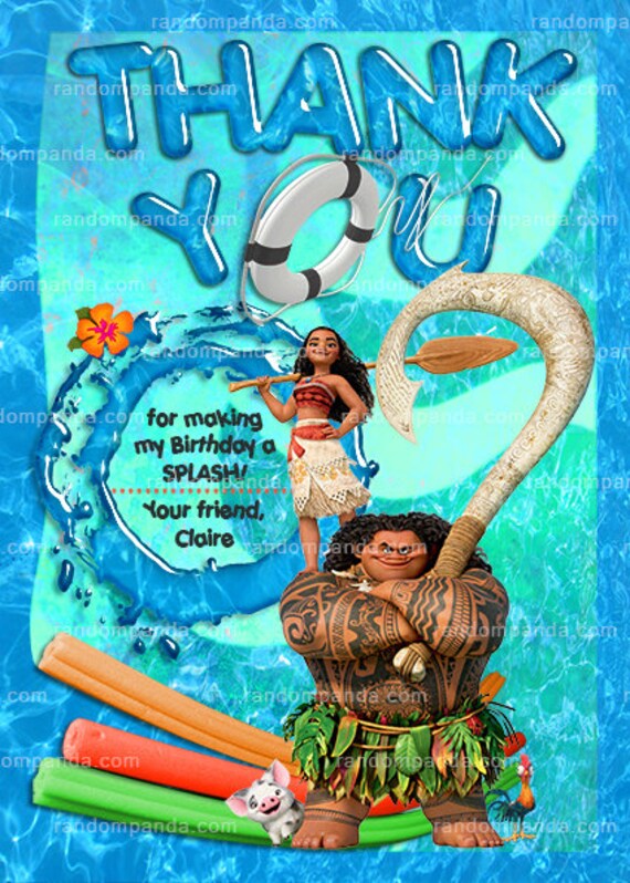 Printable Moana Thank you Card Maui Swimming Pool Thank you