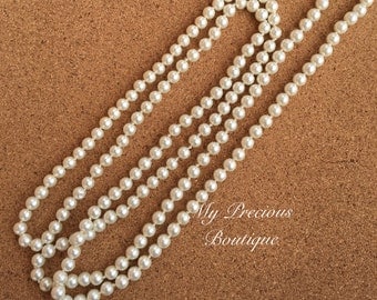 Long pearl necklace, ivory pearl necklace, double wrap necklace, photography prop necklace