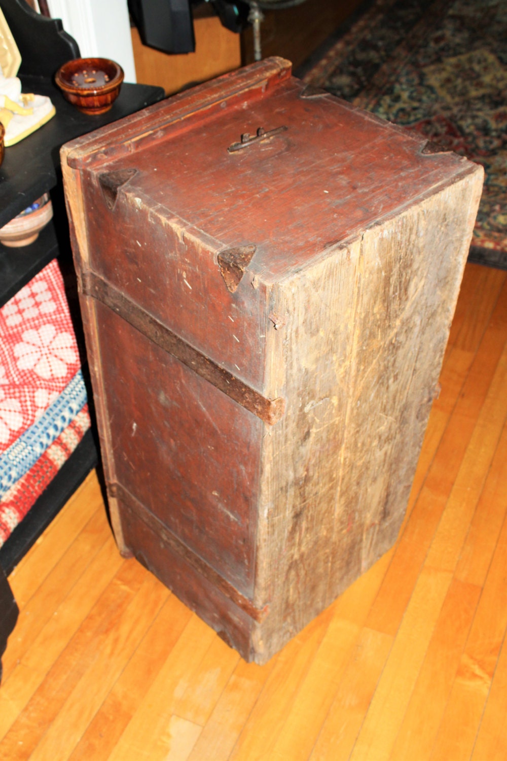 Antique 1800s Wood Trunk Wooden Scandinavian Immigrant Chest