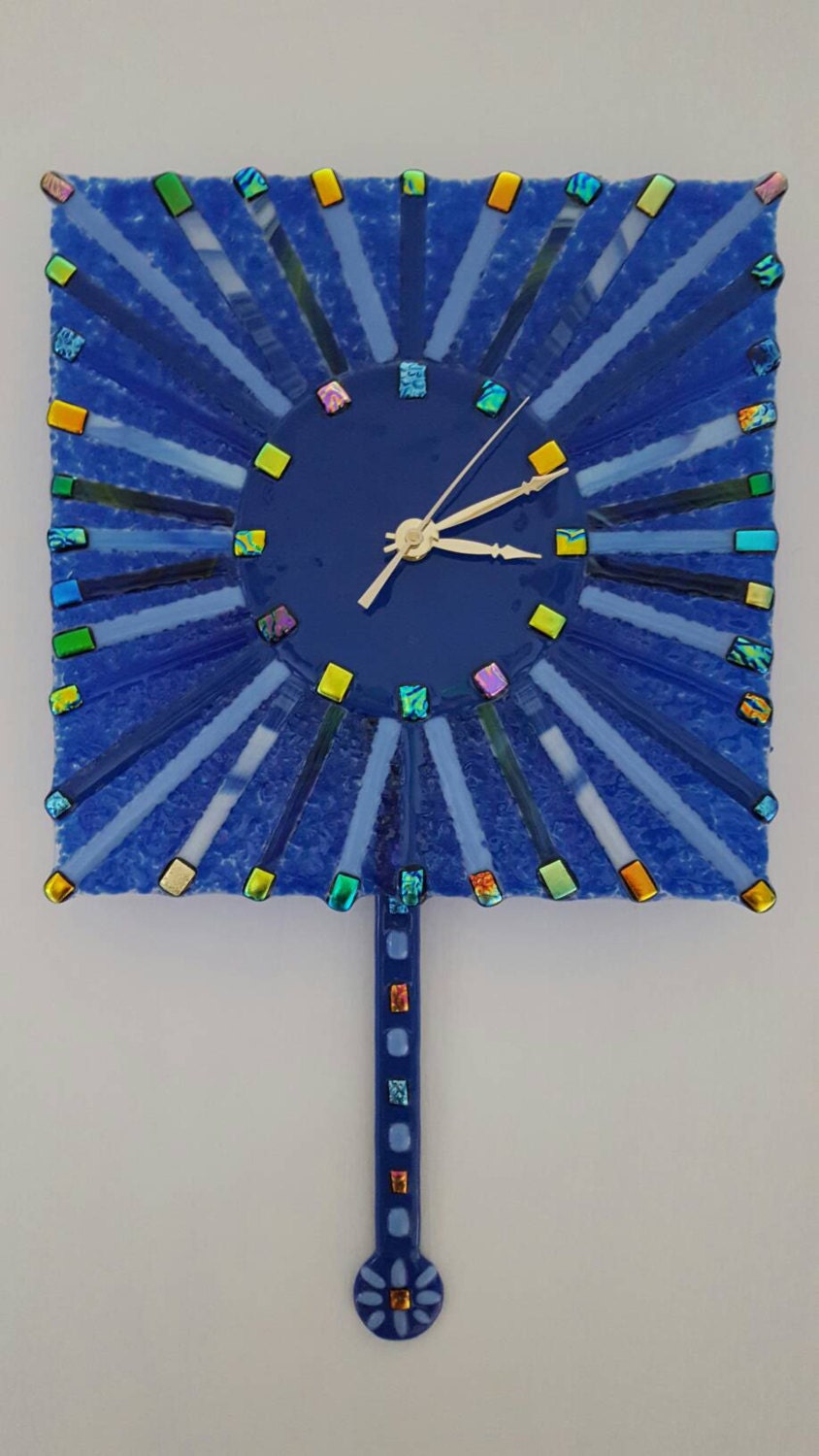 Pendulum Clock Fused Glass Pendulum Clock Multi Colored Blue