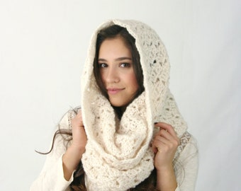 Chunky Cowl Scarf THE ROCHDALE Textured Crochet Hood Scarf Fisherman