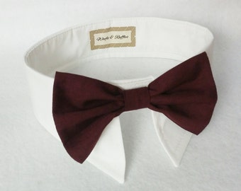Dog Tuxedo White Shirt Collar and PORT Wine Bow Tie SET. Dog Port Wine Bow Tie, Bridal Formal Dog Wear- Dog Wedding Shirt Wedding Bow Tie