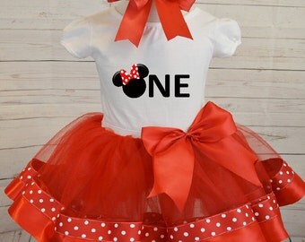Minnie Mouse Birthday outfit,FREE SHIPPING,girl clothing,birthday outfit,minnie mouse set,disney outfit,ribbon tutu,polka dots,first bday,