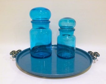 Aqua Blue Bubble Top Glass Apothecary Jars (Set of 2)