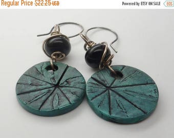 30% OFF SALE Patina and Black Polymer Clay & Lampwork Earrings . by Lori Davidson