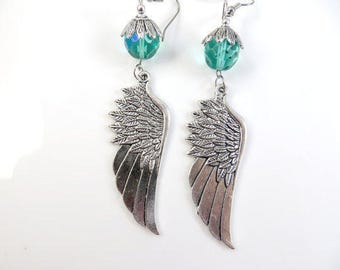 Large silver wing earrings
