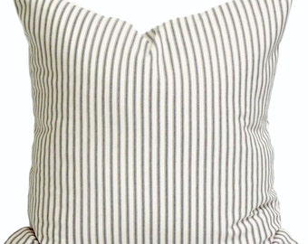Ticking Stripe Pillow Covers, French Ticking Decorative Pillow, Charcoal Throw Pillow, Cushion, All Sizes,Euro Sham,cm, Charcoal Gray Grey