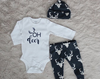 Baby Boy Outfit, Baby Boy Take Home Outfit, Baby Boy Leggings, Oh Deer Outfit,