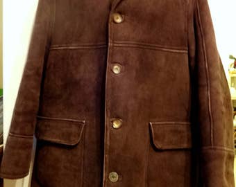Mens ANTARTEX 100% Sheepskin Shearling Coat 46 L XL Dark Brown Scotland Vintage / Thick Warm Mature Hides / Made in UK