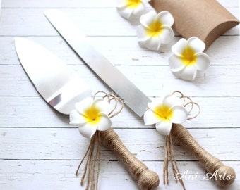 Wedding Cake Server and Knife Plumeria Wedding Cake Serving Set Frangipani Wedding Cake Cutting Set Cake Server Set Cake Cutter