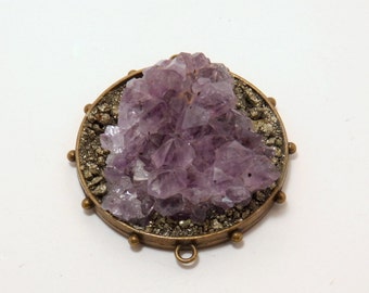 Pyrite and Amethyst handmade pendant/connector - 2.5"