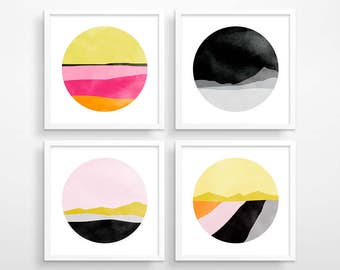 Modern Wall Art Set of 4 Prints, Pink Abstract Art, Wall Decor Living Room Bedroom, Office Decor, Mid Century Modern Art, Minimalist Art