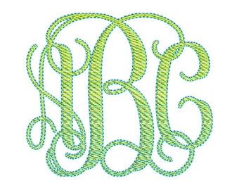 2 Color Vine Monogram Embroidery Font Set - Instant Download
