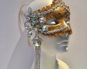 Gold Mask- Rhinestone Mask- Masquerade Mask- Costume Party Mask- NYC Mask- Masquerade Ball- Mardi Gras Mask- Masked Ball- Custom mask