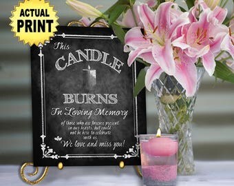 PRINTED chalkboard wedding memorial sign - In loving memory this candle burns , Memorial wedding sign, wedding signage, in memory of sign