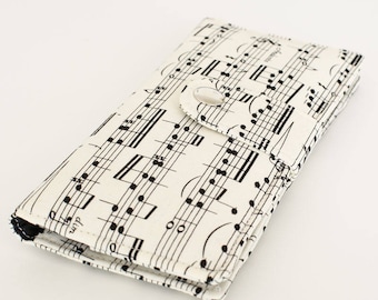 Travel Wallet, Women's Travel Wallet, Large Clutch Wallet, Women's Credit Card Wallet, Smart Phone Wallet - music notes black white cream