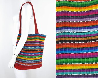 80s 90s Guatemalan Rainbow Knit Tote Bag Hippie Acid Grunge Latin American Colorful Boho Vaporwave Market Shopping Sack Sac Technicolor